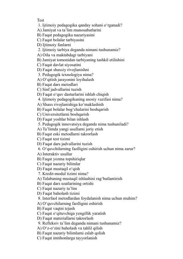 Pedagogika Test