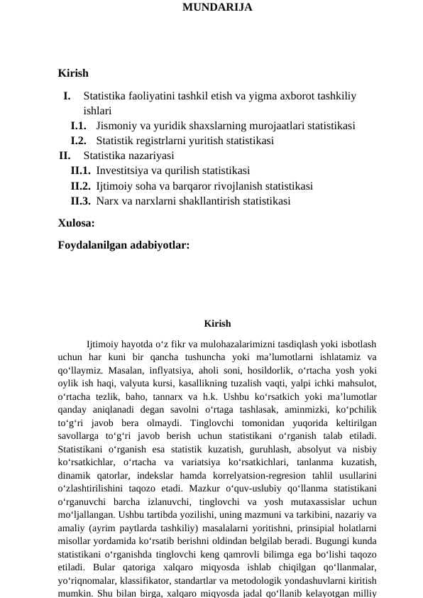 Statistika amaliyot hisoboti