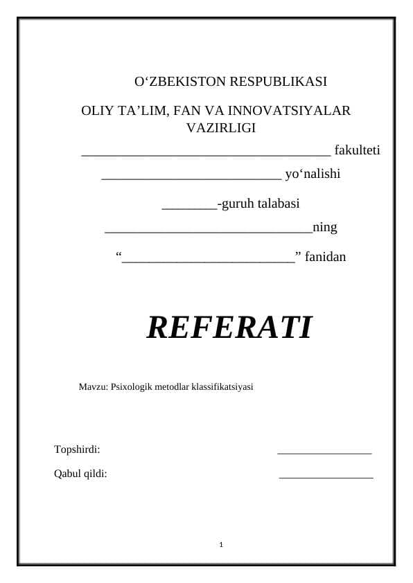 Psixologik metodlar klassifikatsiyasi