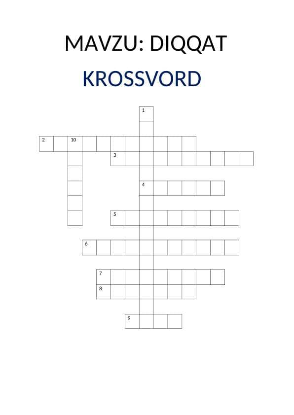 DIQQAT mavzusida krossvord