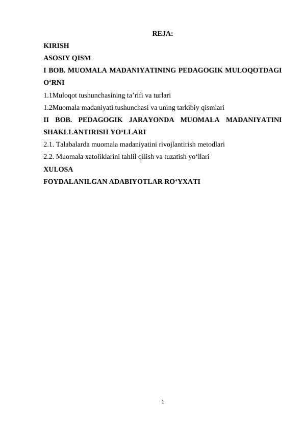Pedagogik muloqotda muomala madaniyati
