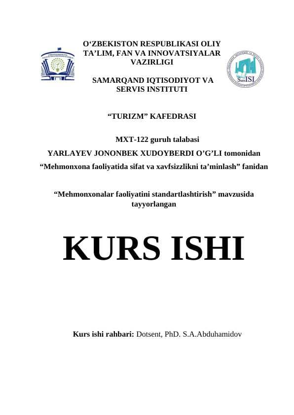 Mehmonxonalar faoliyatini standartlashtirish