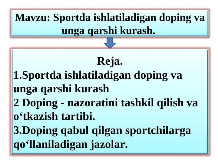 Sportda ishlatiladigan doping va unga qarshi kurash.