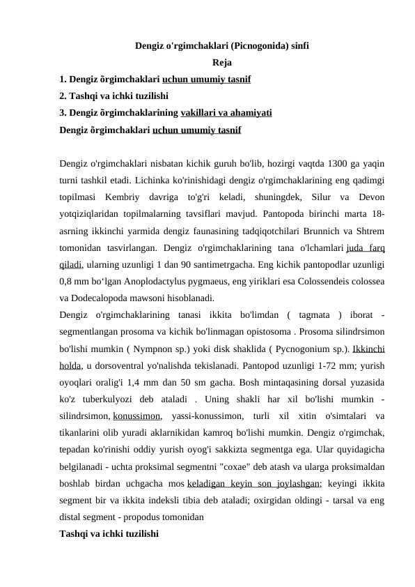 Dengiz o'rgimchaklari (Picnogonida) sinfi