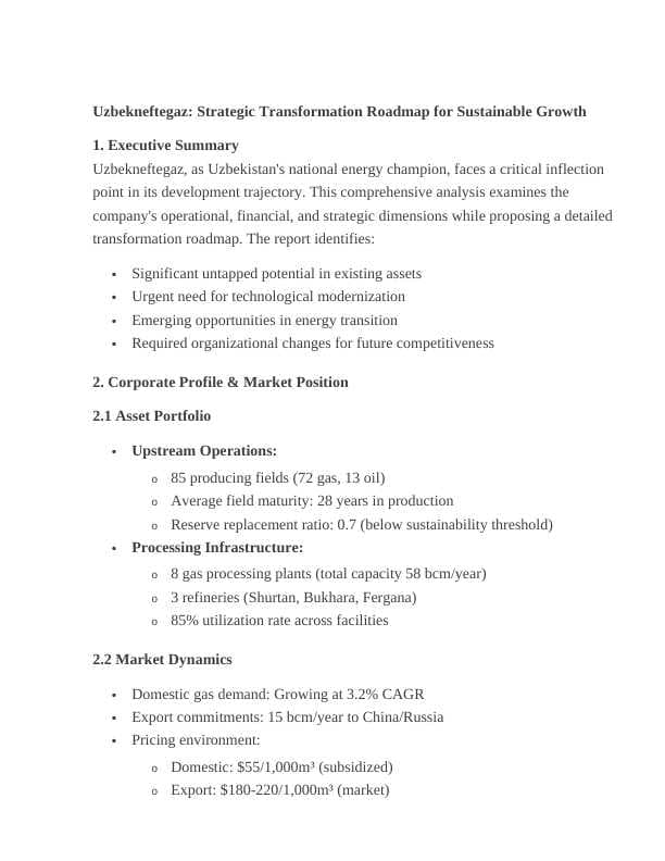 Uzbekneftegaz: Strategic Transformation Roadmap for Sustainable Growth