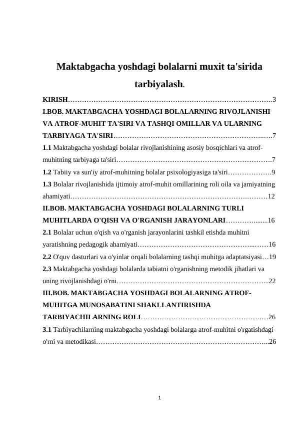 Maktabgacha yoshdagi bolalarni muxit ta'sirida tarbiyalash
