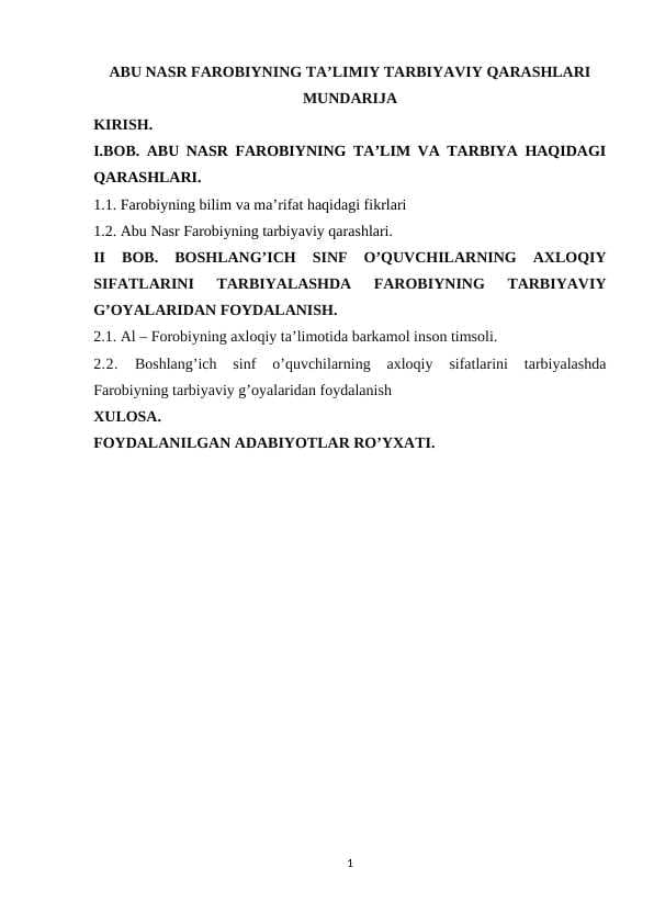 Abu Nasr Farobiyning ta’limiy tarbiyaviy qarashlari