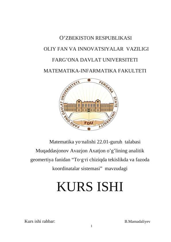 “To‘g‘ri chiziqda tekislikda va fazoda koordinatalar sistemasi”