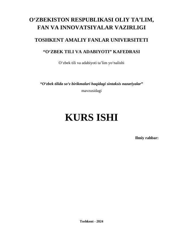 O‘zbek tilida so‘z birikmalari haqidagi sintaksis nazariyalar