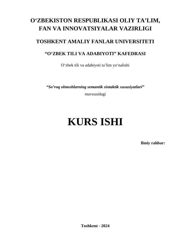 So’roq olmoshlarning semantik sintaktik xususiyatlari