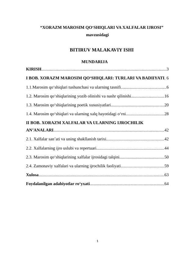 XORAZM MAROSIM QO‘SHIQLARI VA XALFALAR IJROSI