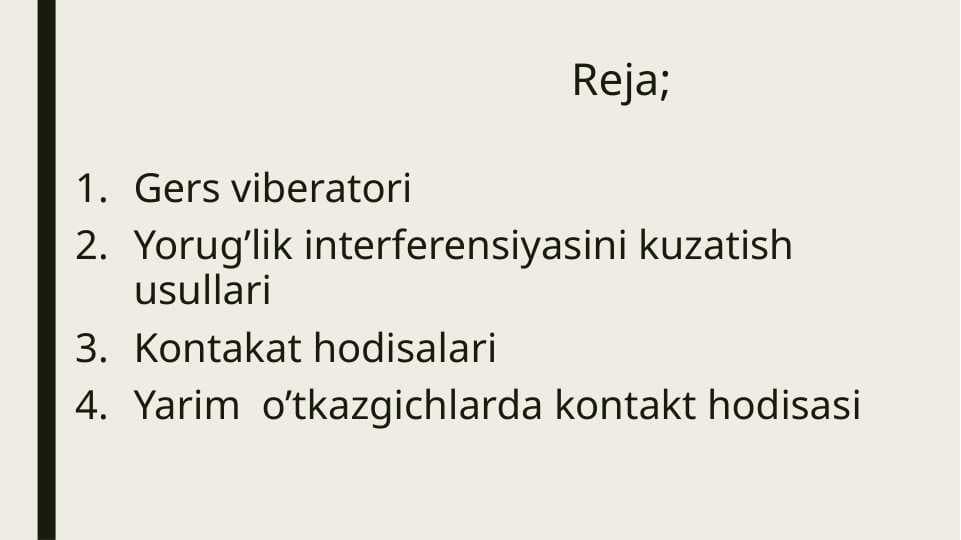 Gers viberatori Yorug’lik interferensiyasini kuzatish usullari