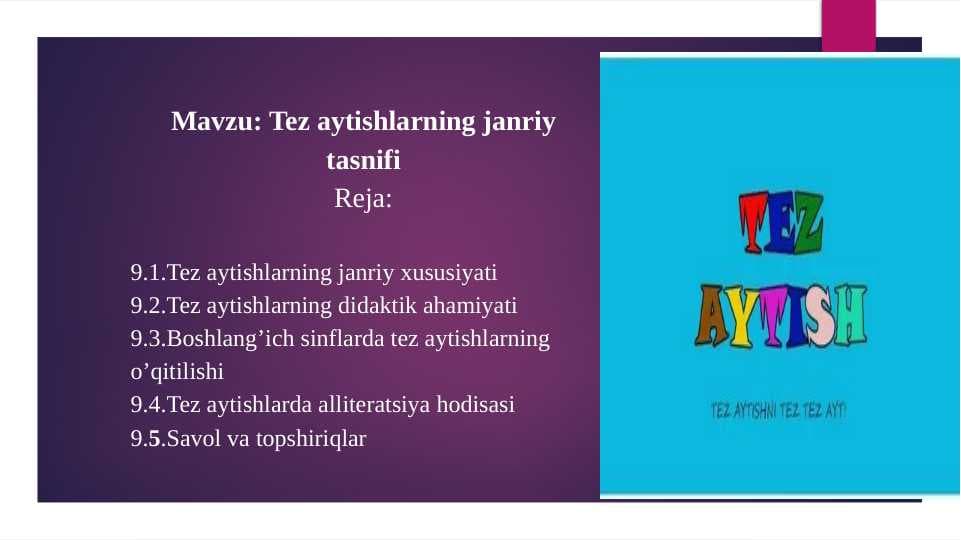 Tez aytishlarning janriy tasnifi