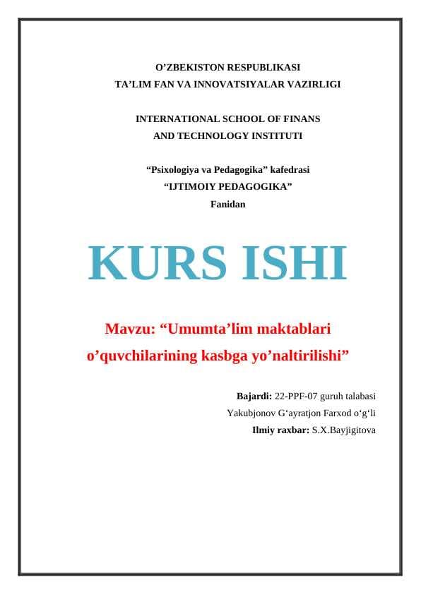 Umumta’lim maktablari o’quvchilarining kasbga yo’naltirilishi