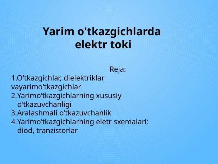 Yarim o'tkazgichlarda elektr toki