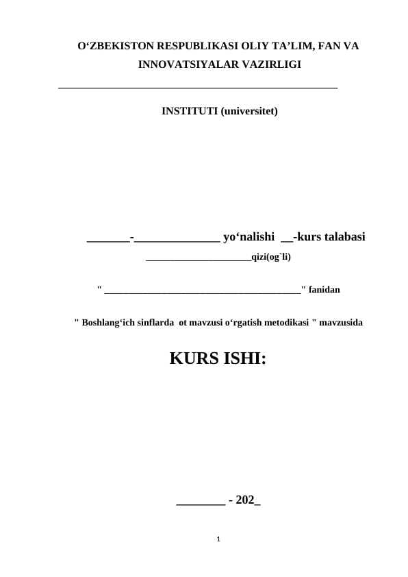 kurs ishisi Boshlang‘ich sinflarda ot mavzusi o‘rgatish metodikasi (2)