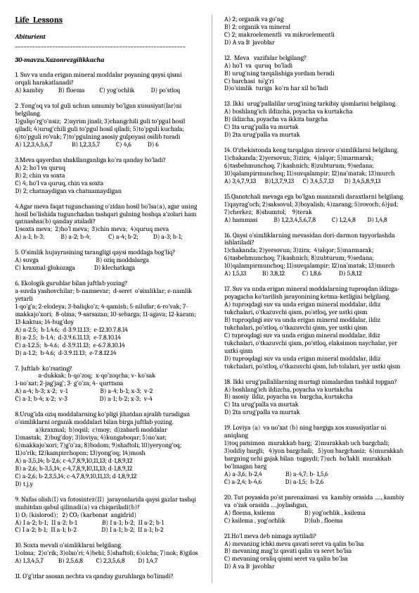 Life  Lessons.6 sinf. 30 mavzugacha.Xazonrezgilikkacha