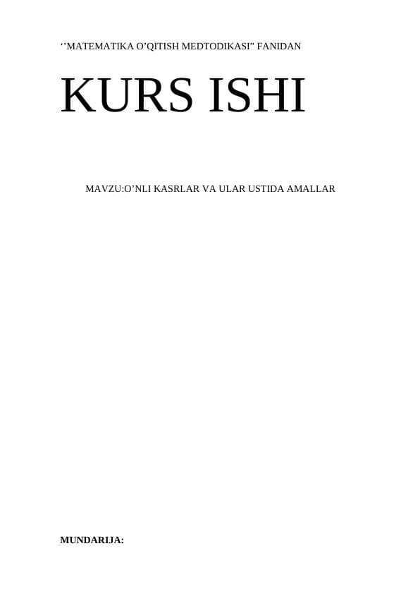 O’NLI KASRLAR VA ULAR USTIDA AMALLAR