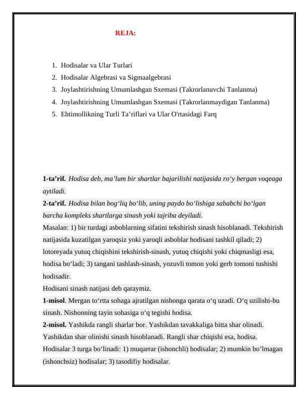 Hodisalar va Ehtimollik