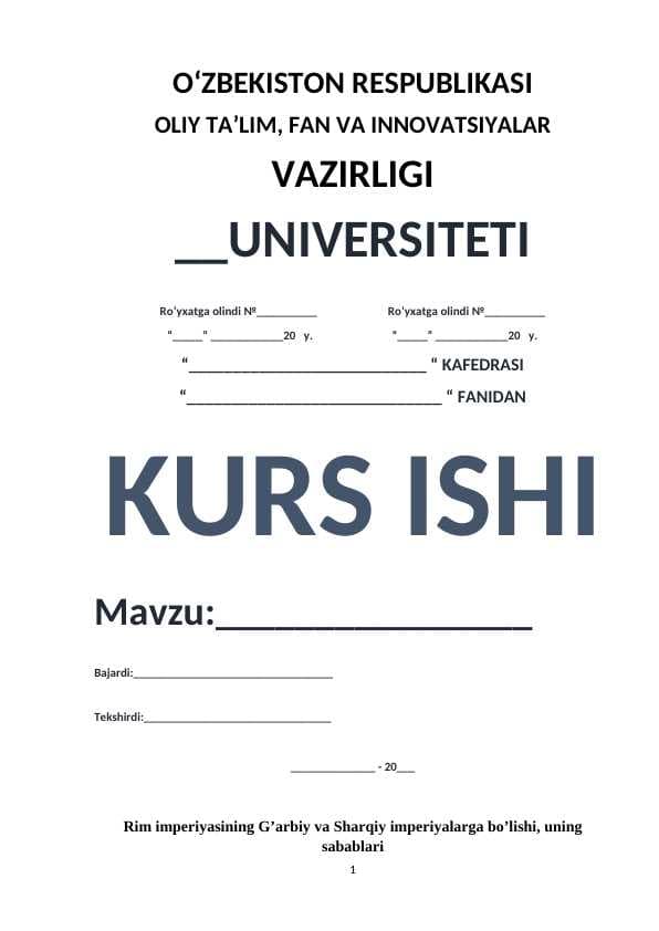 Rim imperiyasining G’arbiy va Sharqiy imperiyalarga bo’lishi, uning sabablari.docx