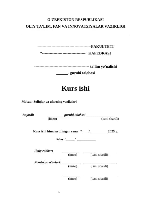 Soliqlar va ularning vazifalari