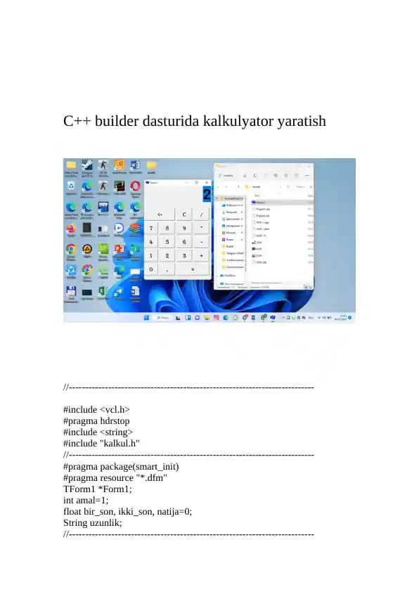 C++ builder dasturida kalkulyator yaratish