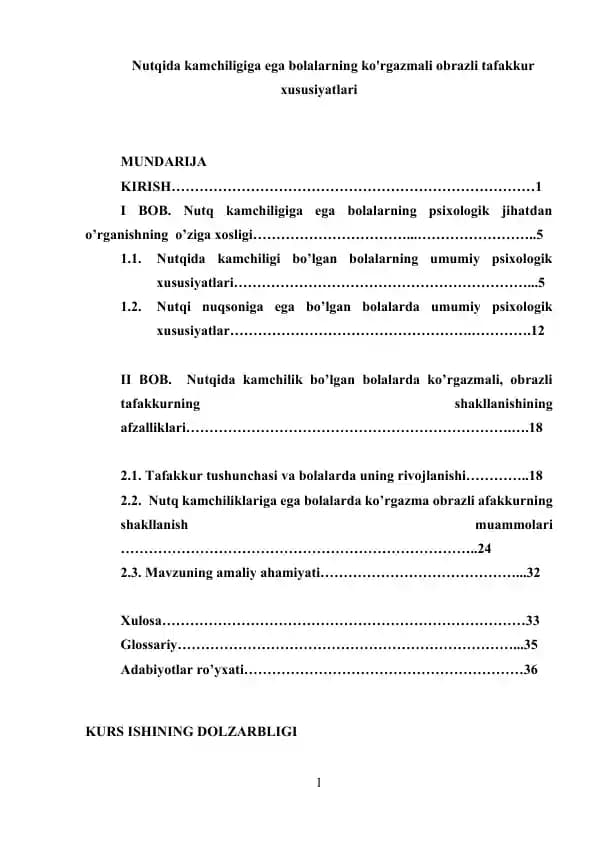 Nutqida kamchiligiga ega bolalarning ko'rgazmali obrazli tafakkur xususiyatlari