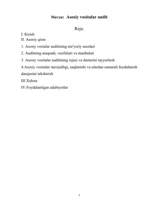 Asosiy vositalar audit