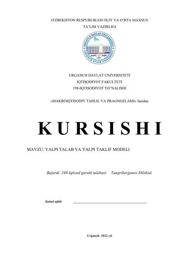 YALPI TALAB VA YALPI TAKLIF MODELI