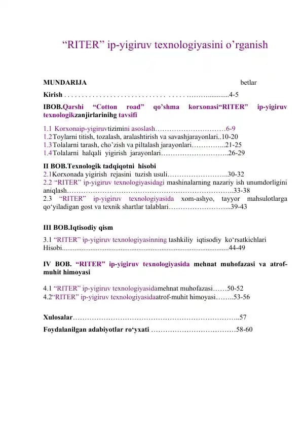 “RITER” ip-yigiruv texnologiyasini o’rganish