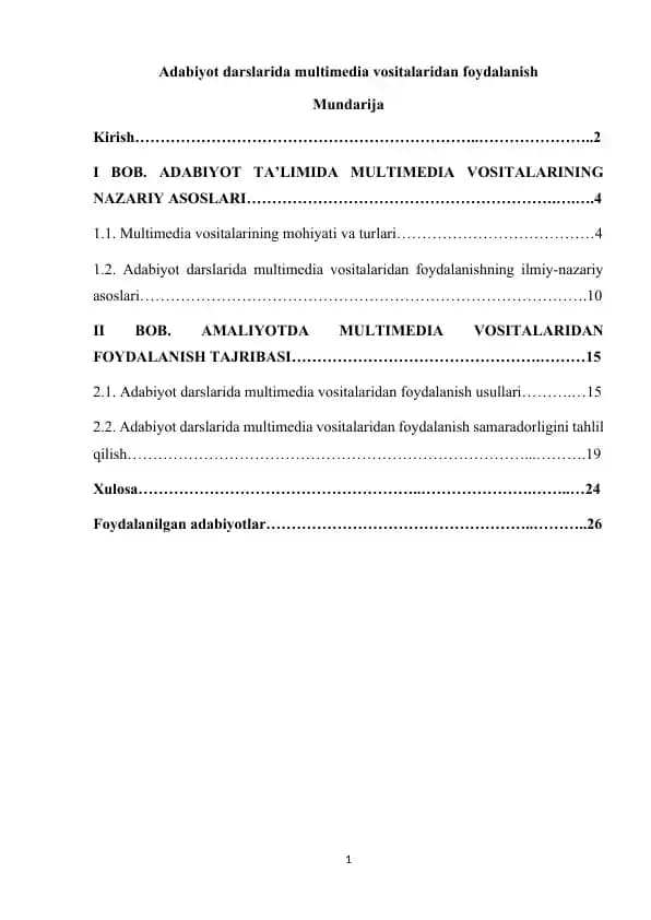Adabiyot darslarida multimedia vositalaridan foydalanish