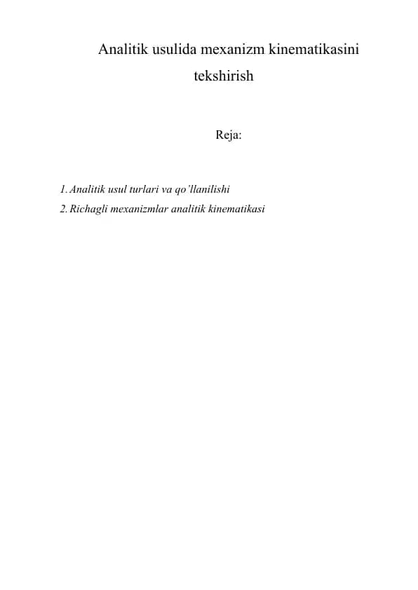 Analitik usulida mexanizm kinematikasini tekshirish