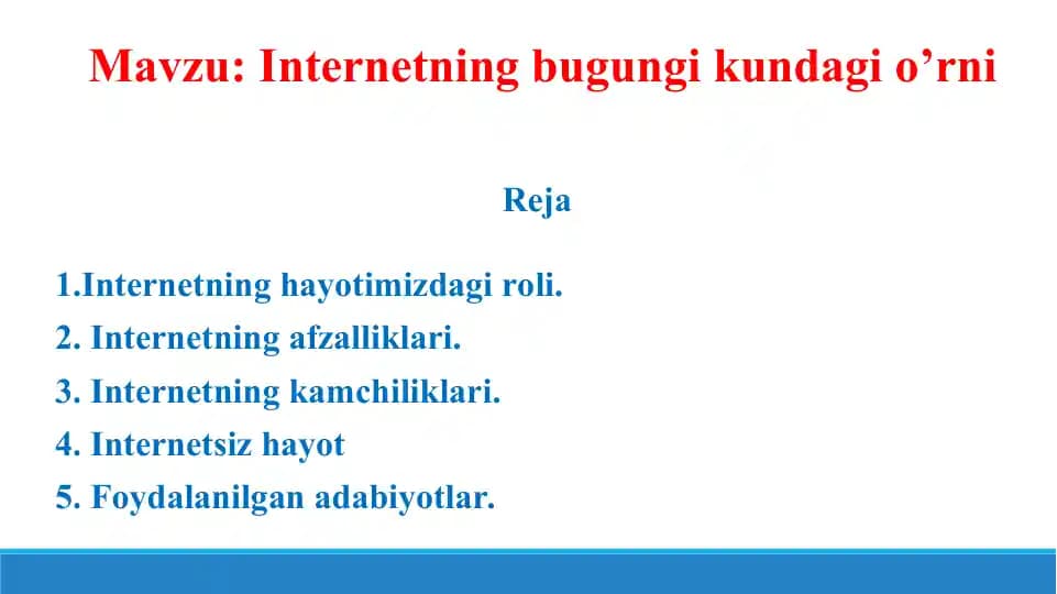 Internetning bugungi kundagi o'rni. Taqdimot 11 bet.
