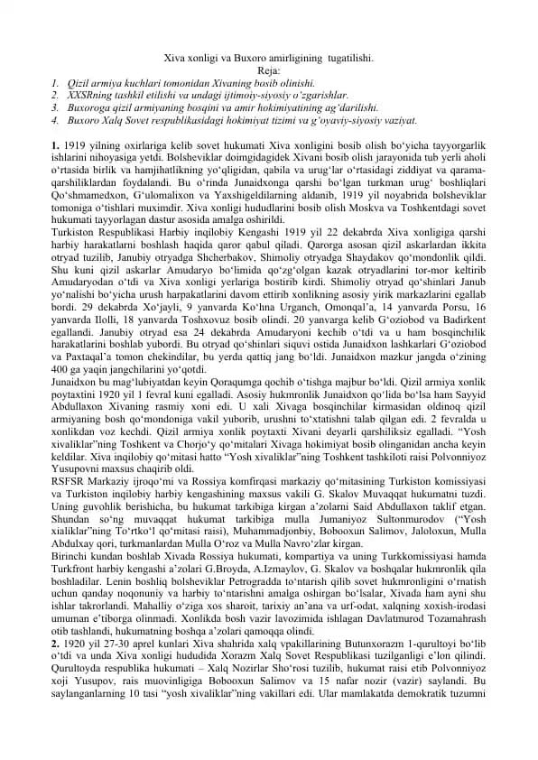 Xiva va Buxoro xonligining tugatilishi