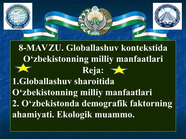 Globallashuv kontekstida O‘zbekistonning milliy manfaatlari