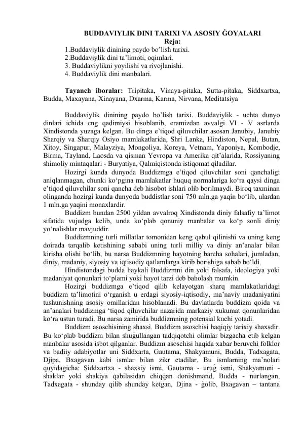 Buddaviylik dini tarixi va asosiy ǵoyalari.doc