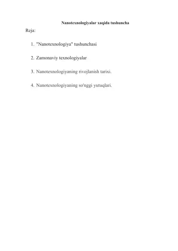 Nanotexnologiyalar haqida tushuncha