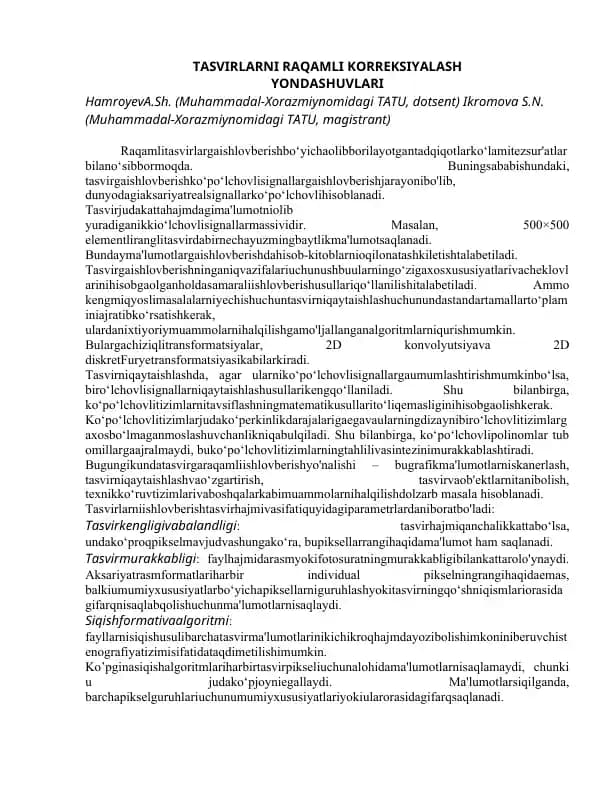 TASVIRLARNI RAQAMLI KORREKSIYALASH