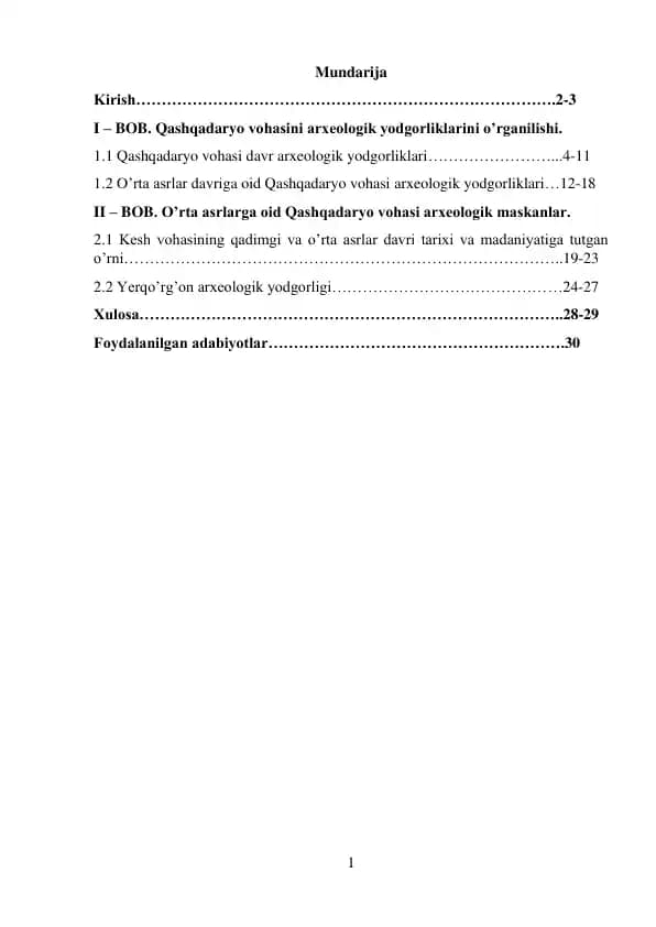 Qashqadaryo vohasi arxeologik maskanlar to'g'risida ma'lumotlar