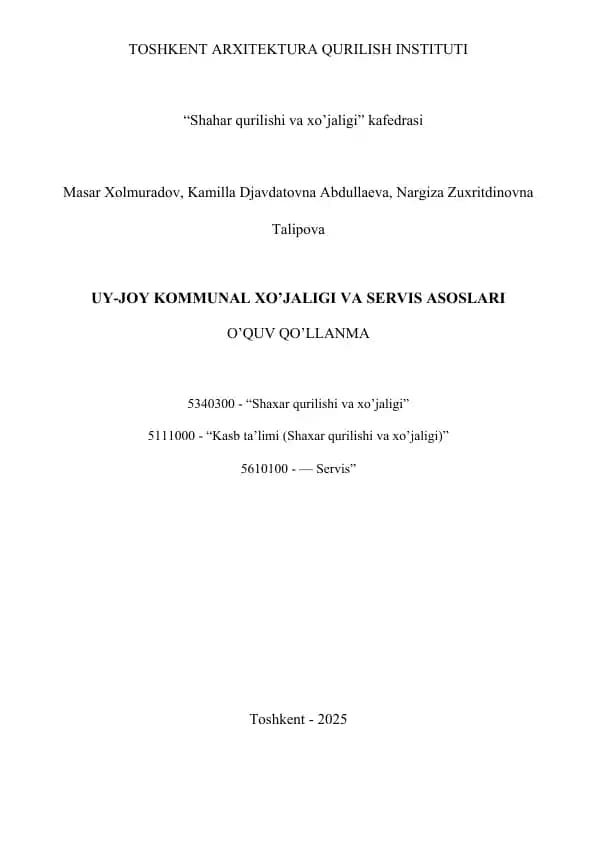 Uy-joy kommunal xo‘jaligi va servis asoslari