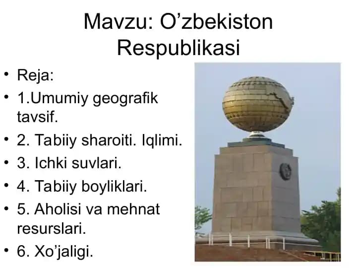 O’zbekiston Respublikasi haqida taqdimot