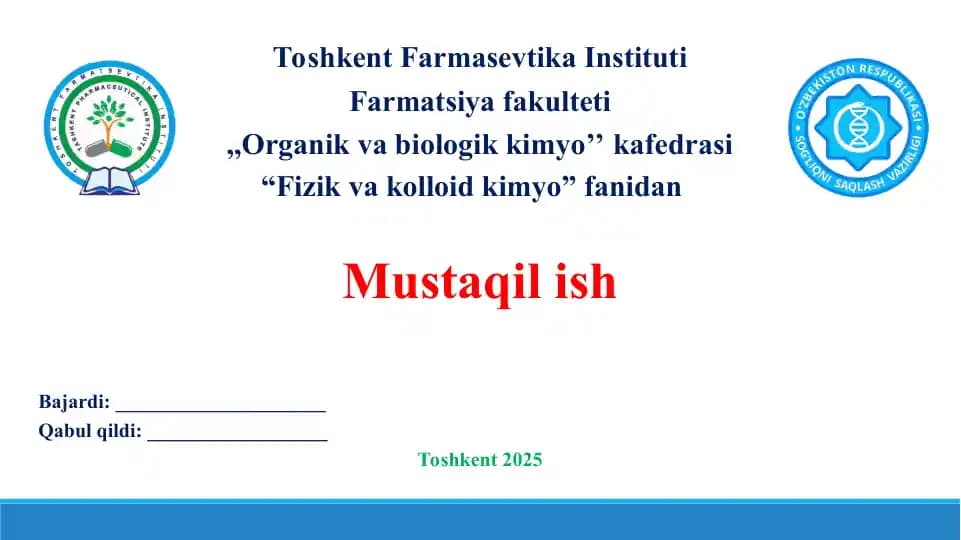 Issiqlik va ish, izotermik izoxorik, izobarik jarayonlar. Termodinamikaning nolinchi qonuni. Kirxgof qonuni. Taqdimot