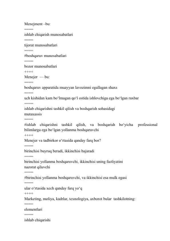 Ta'lim menejment test yakuniy