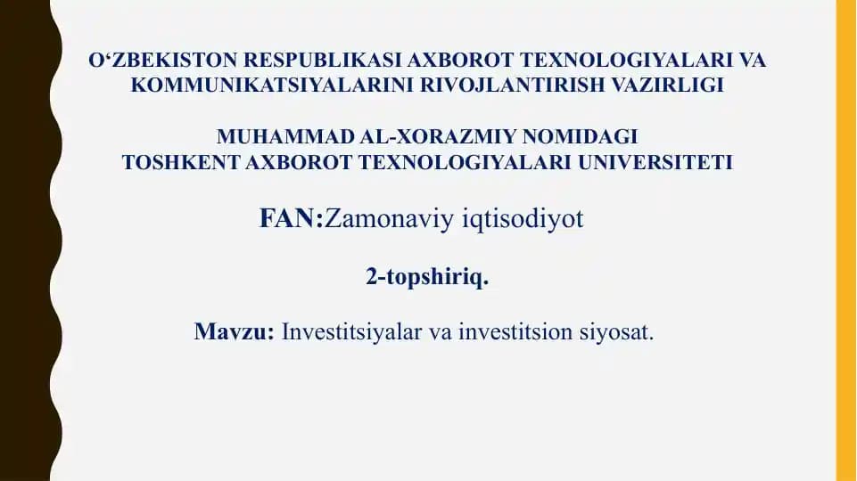 Investitsiyalar va investitsion siyosat