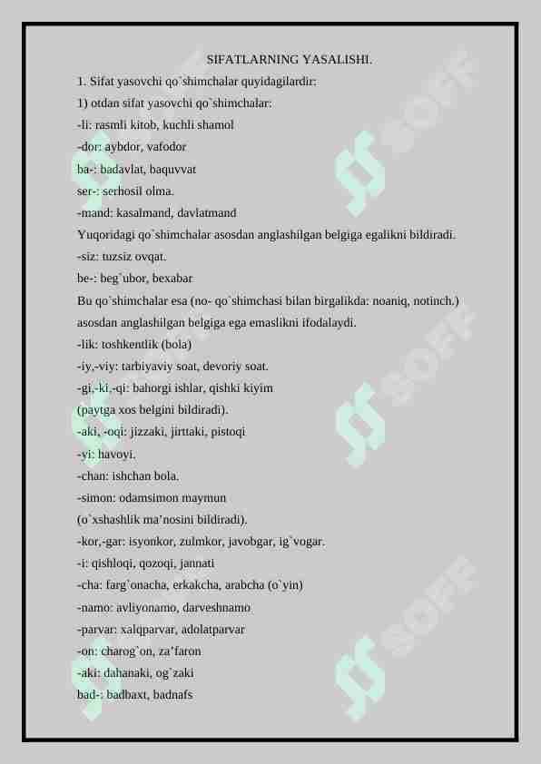 SIFATLARNING YASALISHI.