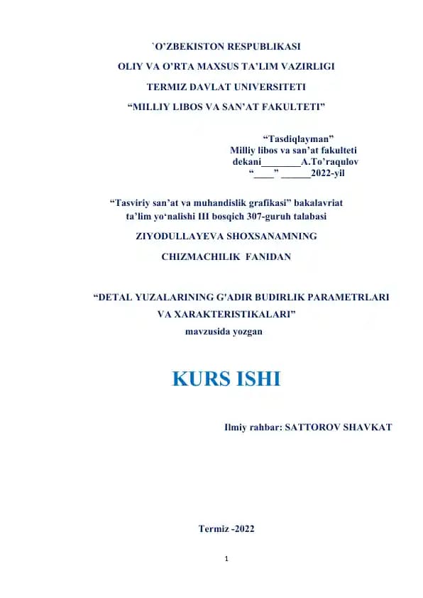 Detal yuzalarining g'adir budirlik parametrlari va xarakteristikalari
