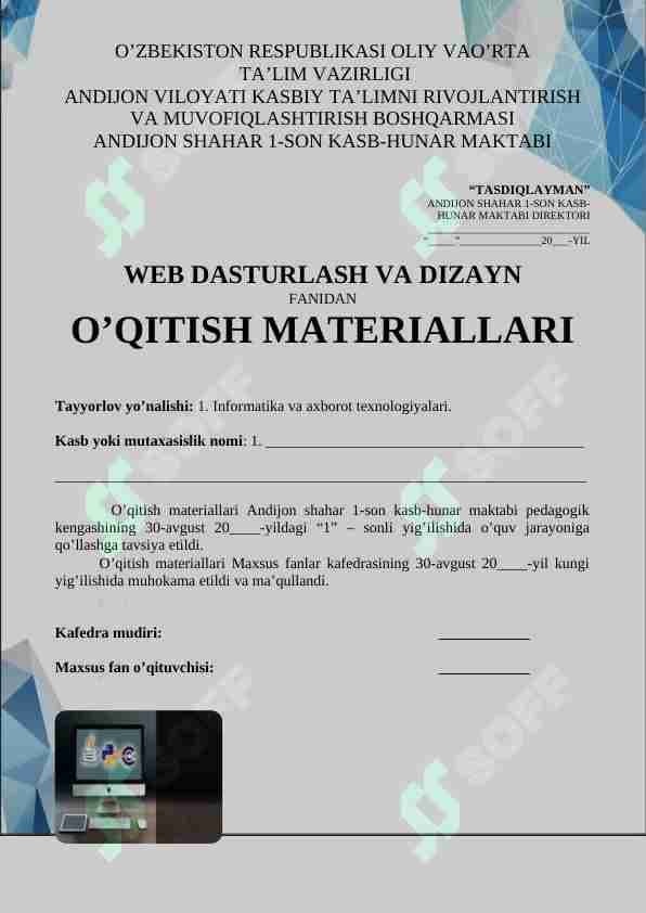 Web dasturlash fanidan o'qitish materiallari