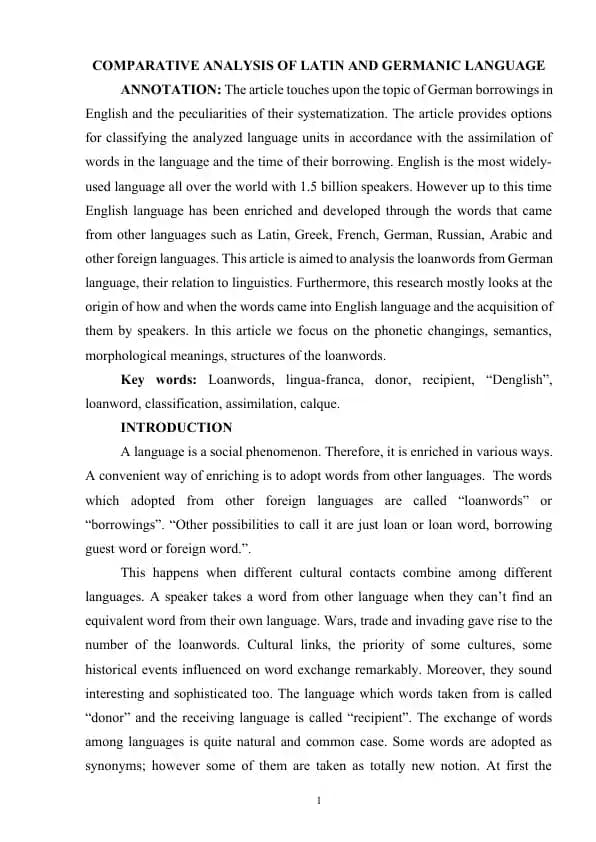 COMPARATIVE ANALYSIS OF LATIN AND GERMANIC LANGUAGE
