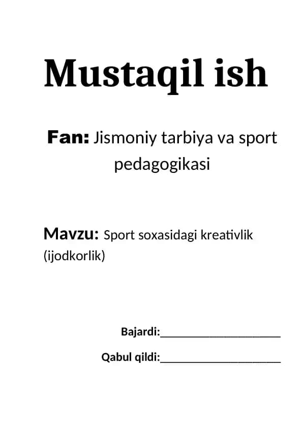 Sport soxasidagi kreativlik (ijodkorlik)