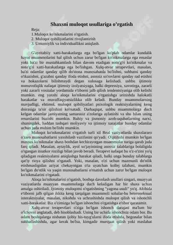Shaxsni muloqot usullariga o'rgatish